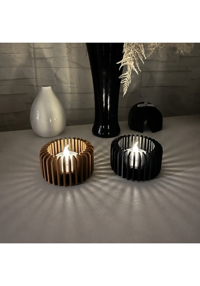3d Baskı Modern Çizgili Mumluk - Tealight Mumluk 1 Adet -kahverengi Renkli
