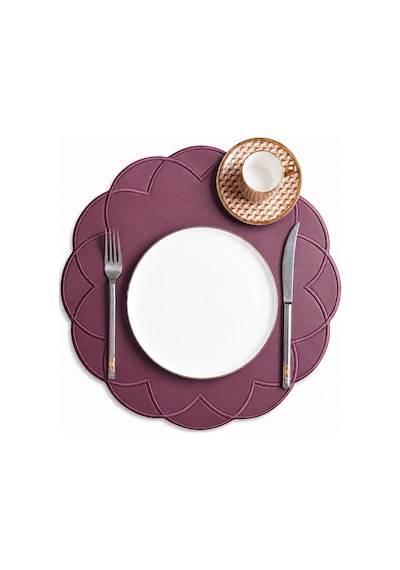 Nakışlı Deri Amerikan Servis 2'li Set Çift Taraflı Yuvarlak Supla 40x40 Cm Vance Bordo