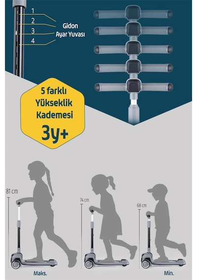 Prego Flow Müzikli Işıklı Oturaklı Scooter Gri K604 Gri