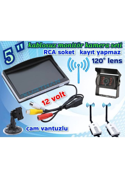 Ticari Araçlara Kablosuz Ledli Kamera 5 İnç Ekran 12 V Kayıtsız