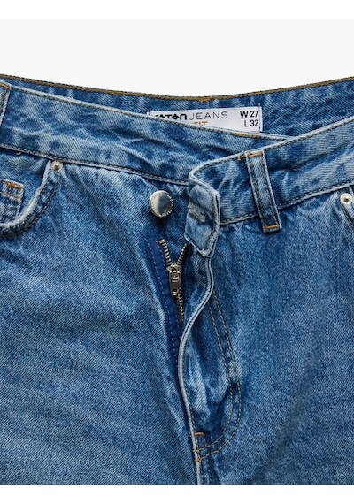 Koton Bol Paça Cepli Düğmeli Jean Pantolon - Loose Straight Fit Jean Orta İndigo 5sal40236md Indigo