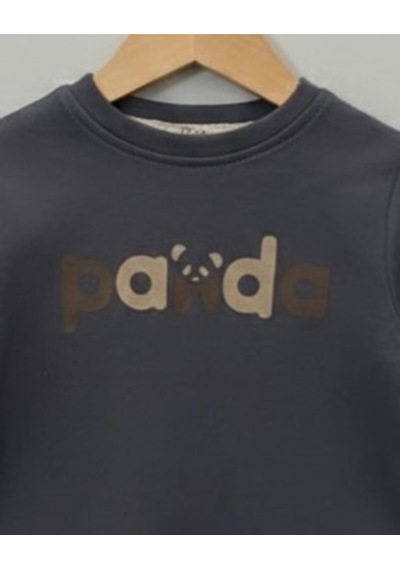 Babyhola Bayramlık Erkek Bebek Üçlü Takım Panda Baskılı Müslin Kumaş Mevsimlik Set 2201 Füme