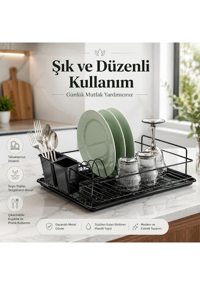 Ayrex Ömür Boyu Paslanmaz Siyah Bulaşıklık Bulaşık Süzgeci Tek Katlı Tabaklık Termo Plastik Kaplama Diğer