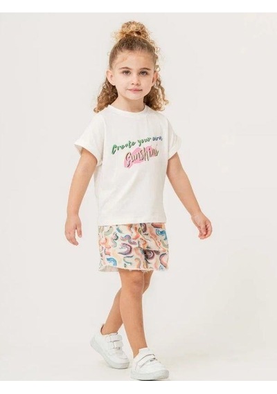 Cicihlid Kız Çocuk Pamuklu Dokuma Şort T-shirt Takım-15881 Çok Renkli