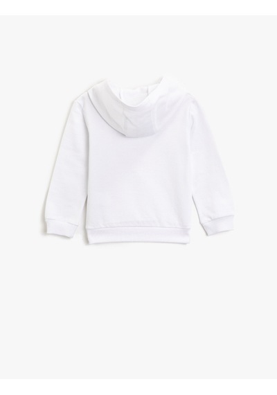 Koton Yazılı Baskılı Kanguru Cepli Kapüşonlu Pamuklu Sweatshirt Kırık Beyaz 1ymb18150zk Ekru