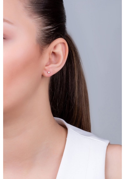 Zirkon Taşlı 2 Mm 18 Ayar Beyaz Altın Kaplama Unisex Gümüş Tektaş Küpe Beyaz