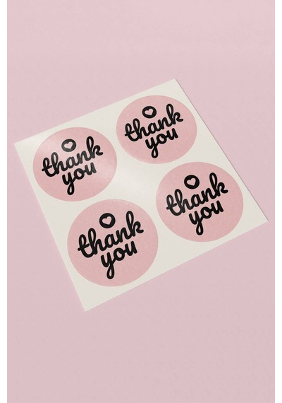 Pembe Thank You Kalpli Sticker 3x3cm St2177 Çok Renkli