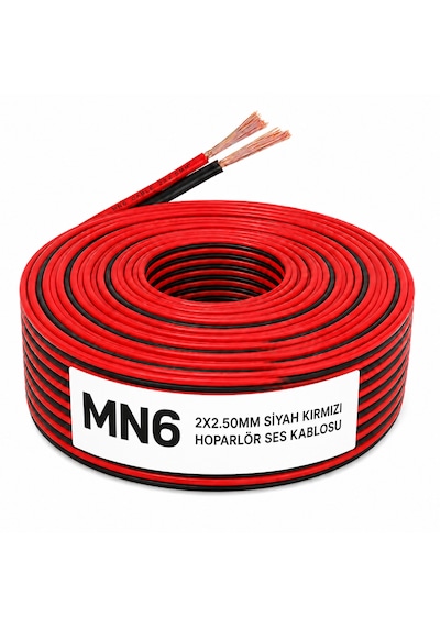 Mn6 Mn250hkf 2x2.50 Mm Hoparlör Kablosu 20 Metre Siyah Kırmızı Kordon Amfi Ve Ses Sistemi Kablosu 20 M