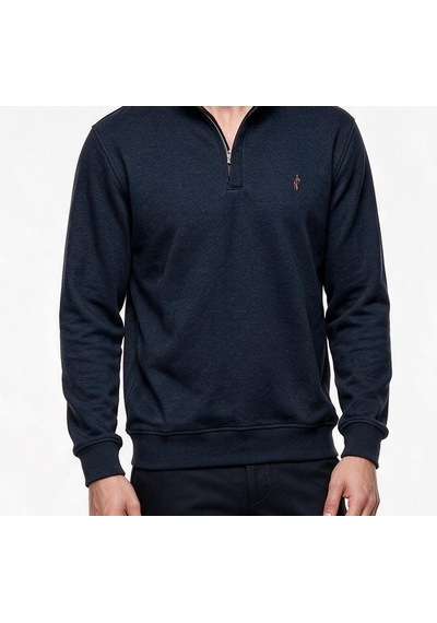 Legato Erkek Dik Yaka Yarım Fermuarlı Pamuk Karışımlı Uzun Kollu Sweatshirt Lacivert