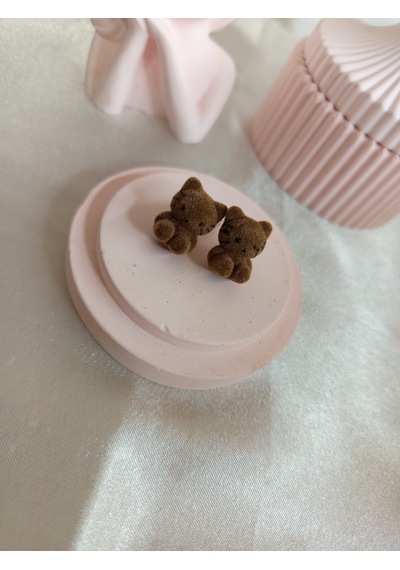 Koyu Kahverengi Peluş Kedili Küpe