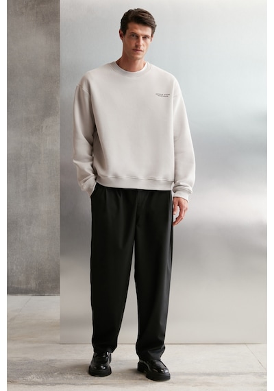 Grimelange Bryan Erkek Yumuşacık Kumaşlı 3 Iplik Oversize Bol Kesim Yuvarlak Yakalı Baskılı Gri Sweatshirt