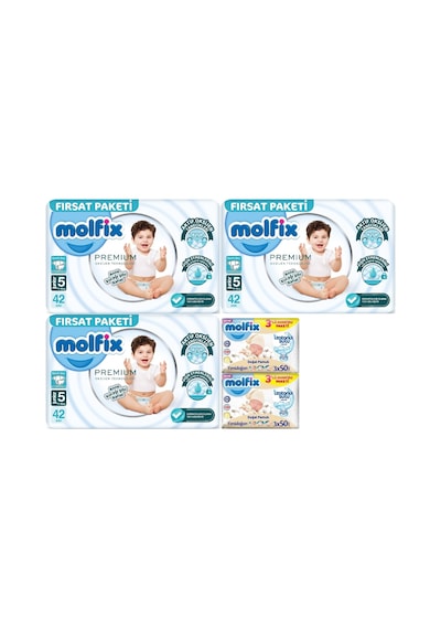Molfix Premium Bebek Bezi Beden:4 7-14kg Maxi 126 Adet +3 Adet Islak Mendil 3'lü