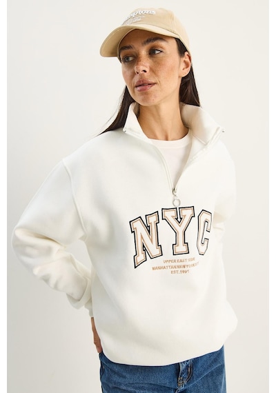 Shade Kadın Nyc Nakış İşlemeli Yakası Fermuarlı Üç İplik Şardonlu Oversize Sweatshirt 60283767 - Beyaz Shade Kadın Nyc Nakış İşlemeli Yakası Fermuarlı Üç İplik Şardonlu Oversize Sweatshirt 60283767 - Beyaz