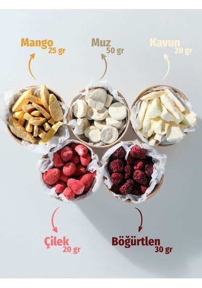Freeze Dried Tadım Paketi 5'li - Çilek Mango Muz Kavun Böğürtlen Kuru Meyve Cipsi Seti 10 G