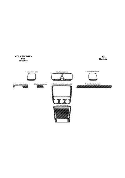 Volkswagen Eos Torpido Kaplama 2005-2010 9 Parça Karbon