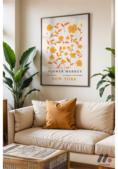 Flower Market New York Posteri, Siyah Çerçeveli Duvar Tablosu - Modern Ev Dekorasyonu
