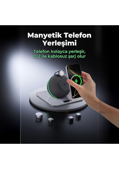 X16 Bluetooth Hoparlör Ve Qi2 25w Manyetik Kablosuz Şarj Cihazı Ortam Işıklı Tws