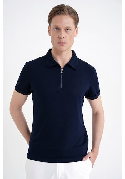 Efor Slim Fit Esnek Pamuklu Fermuarlı Lacivert Polo Yaka Tişört Ts 926