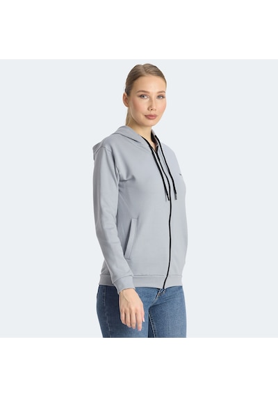 Slazenger KINET Kadın Fermuarlı Kapüşonlu Cepli Gri Sweatshirt