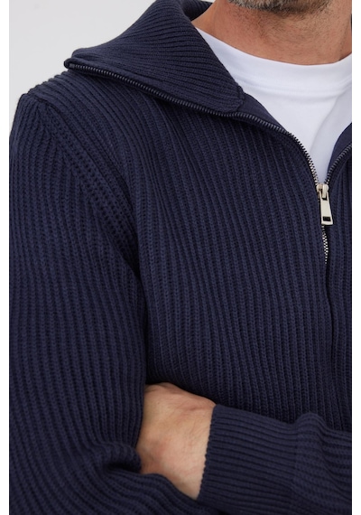 Tudors Erkek Slim Fit Dik Yaka Fermuarlı Lacivert Düz Hırka-41797 Lacivert