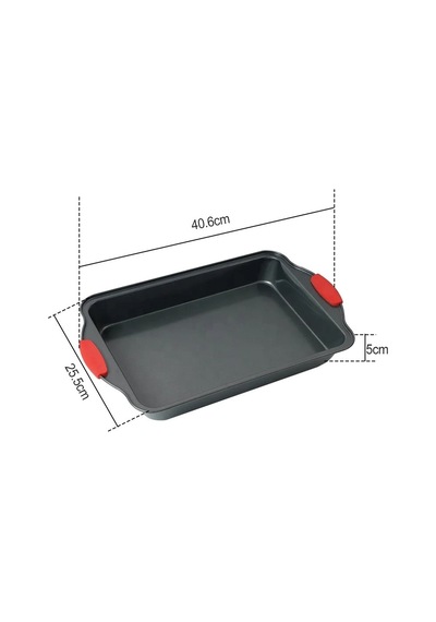 Qerhome Silikon Saplı Dikdörtgen Fırın Tepsisi Metal Yanmaz Yapışmaz 40 Cm Siyah