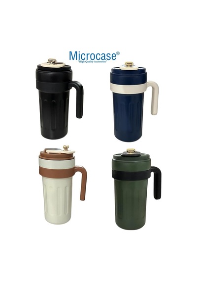 304 Paslanmaz Çelik 700 Ml Kulplu Derece Göstergeli Termos Bardak Mug - Al5023 Yeşil Çok Renkli