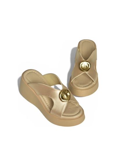 Fox Shoes Y973965404 Bej Kumaş Dolgu Tabanlı Kadın Terlik Bej