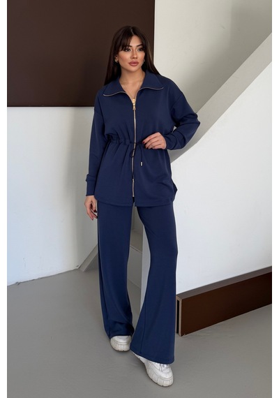 Balenbi Oversize Fermuarlı Beli Bağcıklı Polo Yaka Modal Kadın Takım 1196 - Form Serisi Lacivert Balenbi Oversize Fermuarlı Beli Bağcıklı Polo Yaka Modal Kadın Takım 1196 - Form Serisi Lacivert