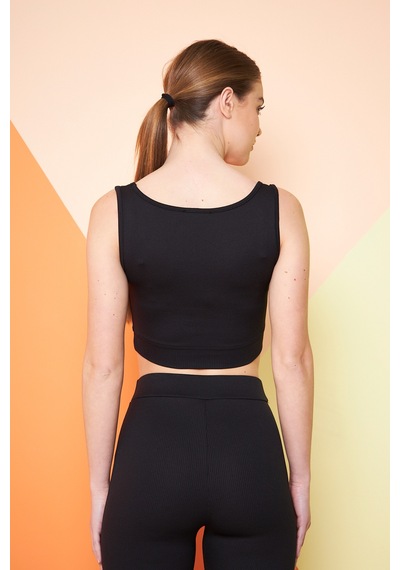 Thiff Gymwear Fitilli Kare Yaka Esnek Örme Crop Büstiyer 3'lü Atlet Set Siyah - Haki - Kahve