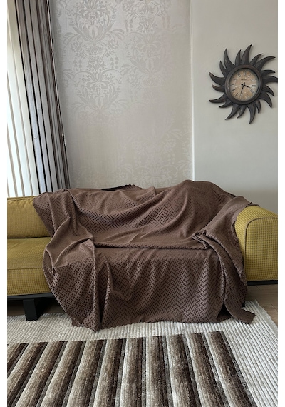 Sofline Kadife Şönil Koltuk Örtüsü, Kaymaz Kanepe Örtüsü, Koltuk Şalı 180 X 220cm Kahverengi