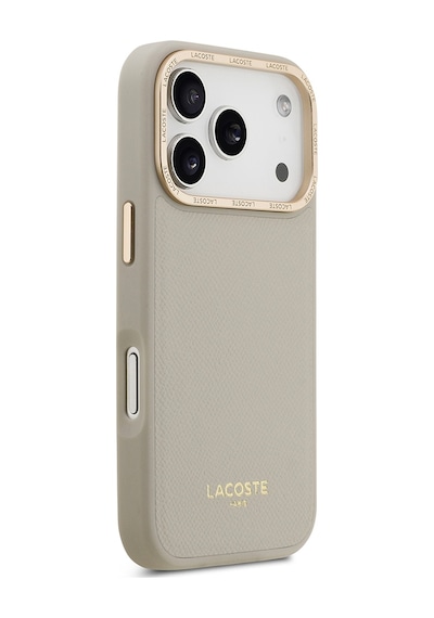 Apple Uyumlu iPhone 17 Pro Kılıf Lacoste Lisanslı M-safeli Champs Elysees Pu Deri Tasarımlı Kapak Gri Gri