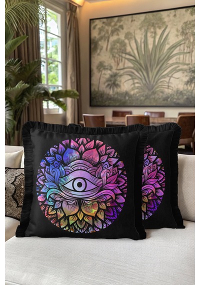 Spiritüel Lotus Motifli Saçaklı Yastık Kılıfı - Mistik Bohem Çok Renkli Püsküllü Kırlent Kılıfı Çok Renkli