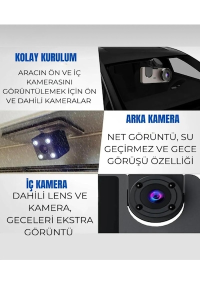 Elmalı Store Üç Kameralı Wi Fi Araç İçi Kamera Güvenlik Çözümü - Araç İç Ve Dış Kayıt