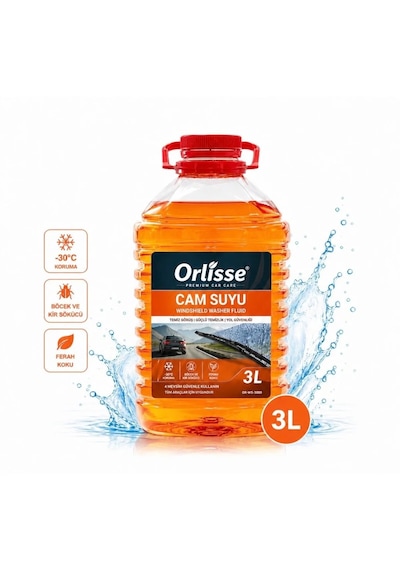 Orlisse Beauty Cosmetic Orlisse Mavi Cam Suyu 3 Litre - Güçlü Böcek Ve Kir Sökücü, İz Bırakmaz