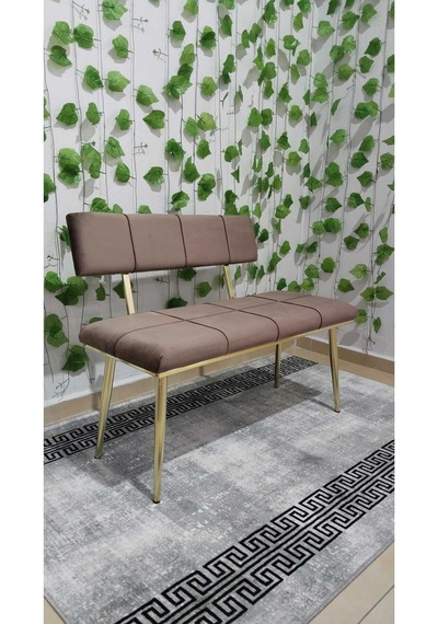 Özcan Metal Metal Ayaklı Metal Kasalı Sırtlı Gold Mutfak Salon Antre Yatak Odası Puf Bank Oturak Bench Kahverengi