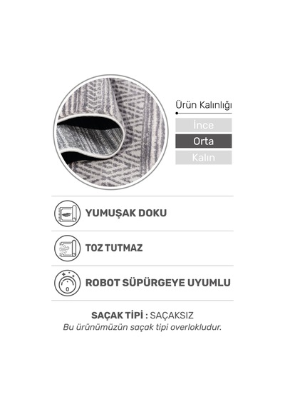 Mokka Modern Halı Yumuşak Dokulu, 9 Mm Orta Kalınlık, Tozumaz Ve Robot Süpürge Uyumlu Gri 1