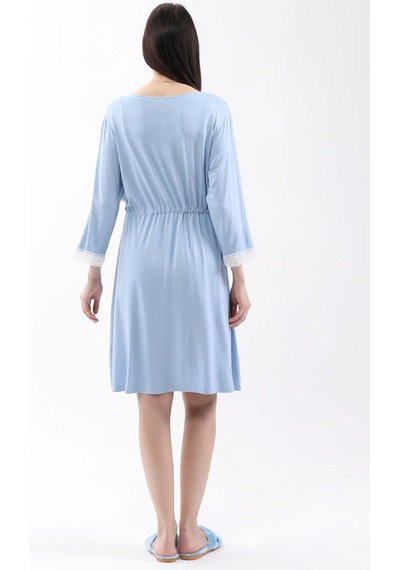 Luvmabelly Myra9651 Sabahlıklı Önden Bölmeli Dantelli Emzirme Geceliği -mavi-mavi