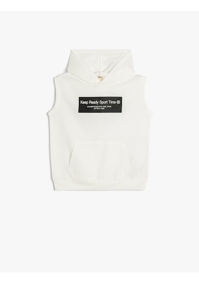 Koton Oversize Kapşonlu Sweatshirt Kolsuz Slogan Baskılı Kanguru Cepli Beyaz 5skb10203tk Beyaz