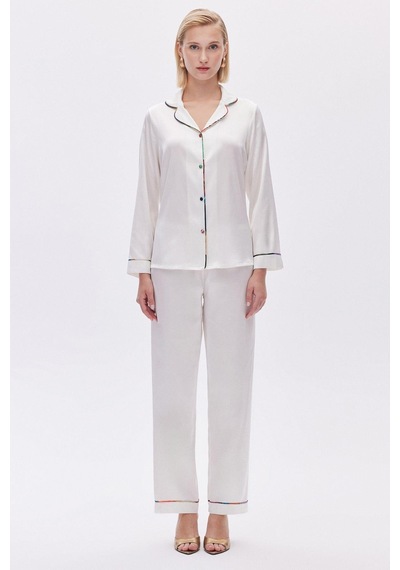 Colorex Ekru Uzun Saten Pijama Takımı Ekru