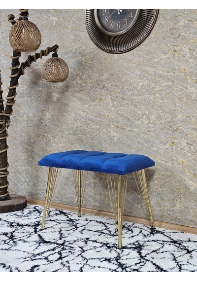 Zafir Metal Gold Tel Ayaklı 60 Cm Puf Bench - Puf - Bench - Oturak - Mutfak Oturağı - Antre Oturağı Mavi