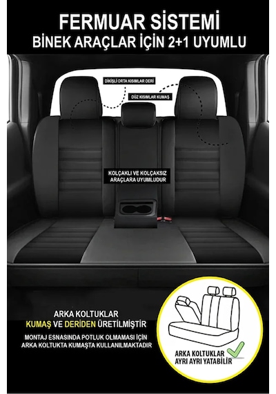 Renault Duster I Facelift 2013 1.5 Dci 85 Hp 2019 Uyumlu Stone Serisi Deri Siyah Oto Kılıfı Tam Set