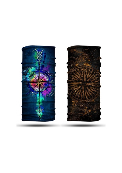 Dair Pusula Desenli 2'li Set Boyunluk Bandana Outdoor Balaklava Yüz Maskesi Kafa Bandı