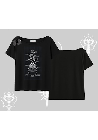 Tarzsokak Kayık Yaka Tshirt Noodle Theory Hand Drawn Concept Siyah