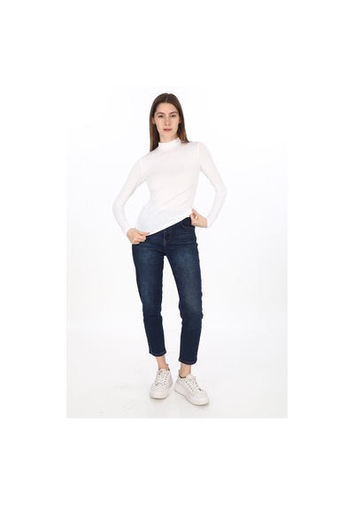 Kadın Modal Dik Yaka Slim Fit Tişört-beyaz Beyaz