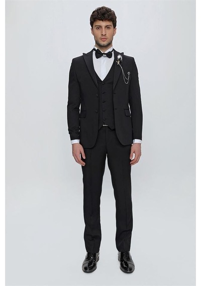 İmza Siyah Armürlü Kırlangıç Yaka Tam Astar Yelekli 6 Drop Slim Fit Dar Kesim Smokin Damatlık 1001225178-Siyah İmza Siyah Armürlü Kırlangıç Yaka Tam Astar Yelekli 6 Drop Slim Fit Dar Kesim Smokin Damatlık 1001225178-Siyah