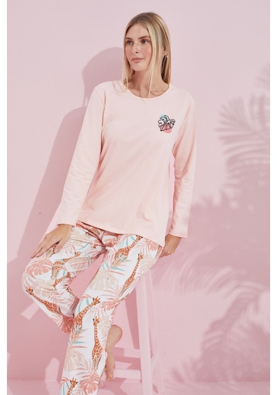 Siyah İnci Pamuklu Örme Pijama Takım 24240185 Somon