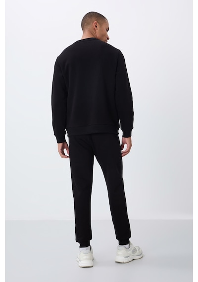 Tommy Life Siyah Pamuklu Kalın İçi Tüylü Yumuşak Dokulu Comfort Fit Nakışlı Erkek Eşofman Takım -85265 Siyah