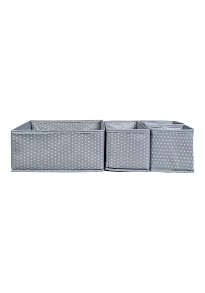 4 'lü Gri Beyaz Puantiyeli Dolap & Çekmece Düzenleyici Saklama Kutusu Organizer Kumaş 40 X 40 Gri Diğer