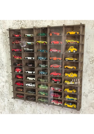 Pleksi Kapaklı 1/64 Ölçek 50araç Hotwheels Matchbox Metal Araç Uyumlu Model Oyuncak Araba Rafı-kahve Abanoz - Beyaz