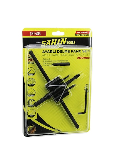 Şahin Tools Şht-284 Alçı Delme Panç Seti 40mm-200mm Ahşap Ayarlı Alçıpan Kartonpiyer Pvc - 5'li Paket